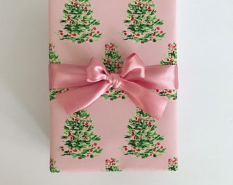 Wrapping Paper: Oh Christmas Tree Pink {Gift Wrap, Birthday, Holiday, Christmas}