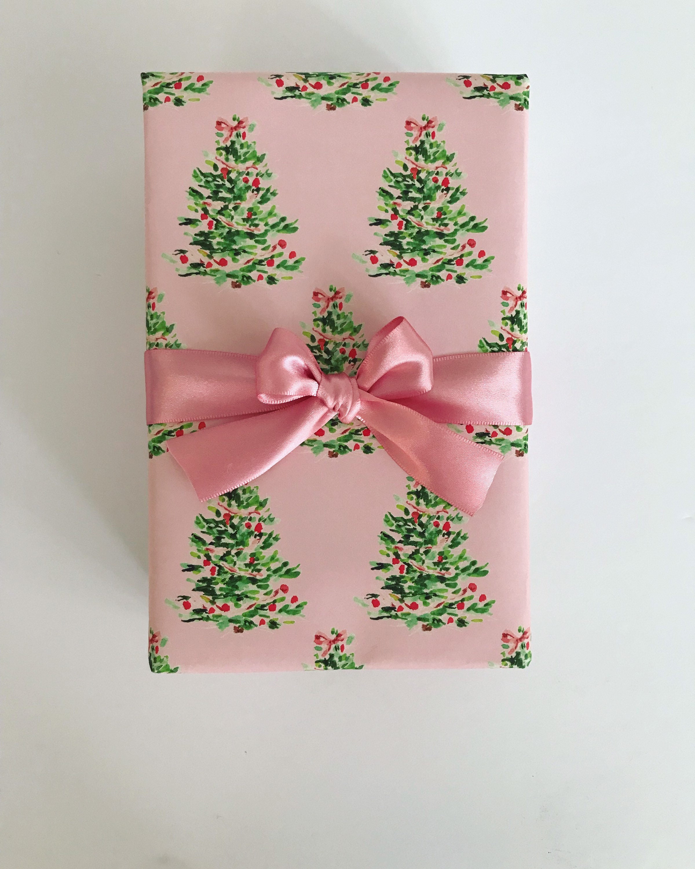Wrapping Paper: Oh Christmas Tree Pink {Gift Wrap, Birthday, Holiday, Christmas}