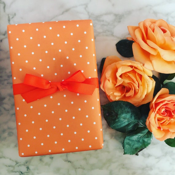 Wrapping Paper: Orange Pin Dot gift Wrap, Birthday, Holiday, Christmas 