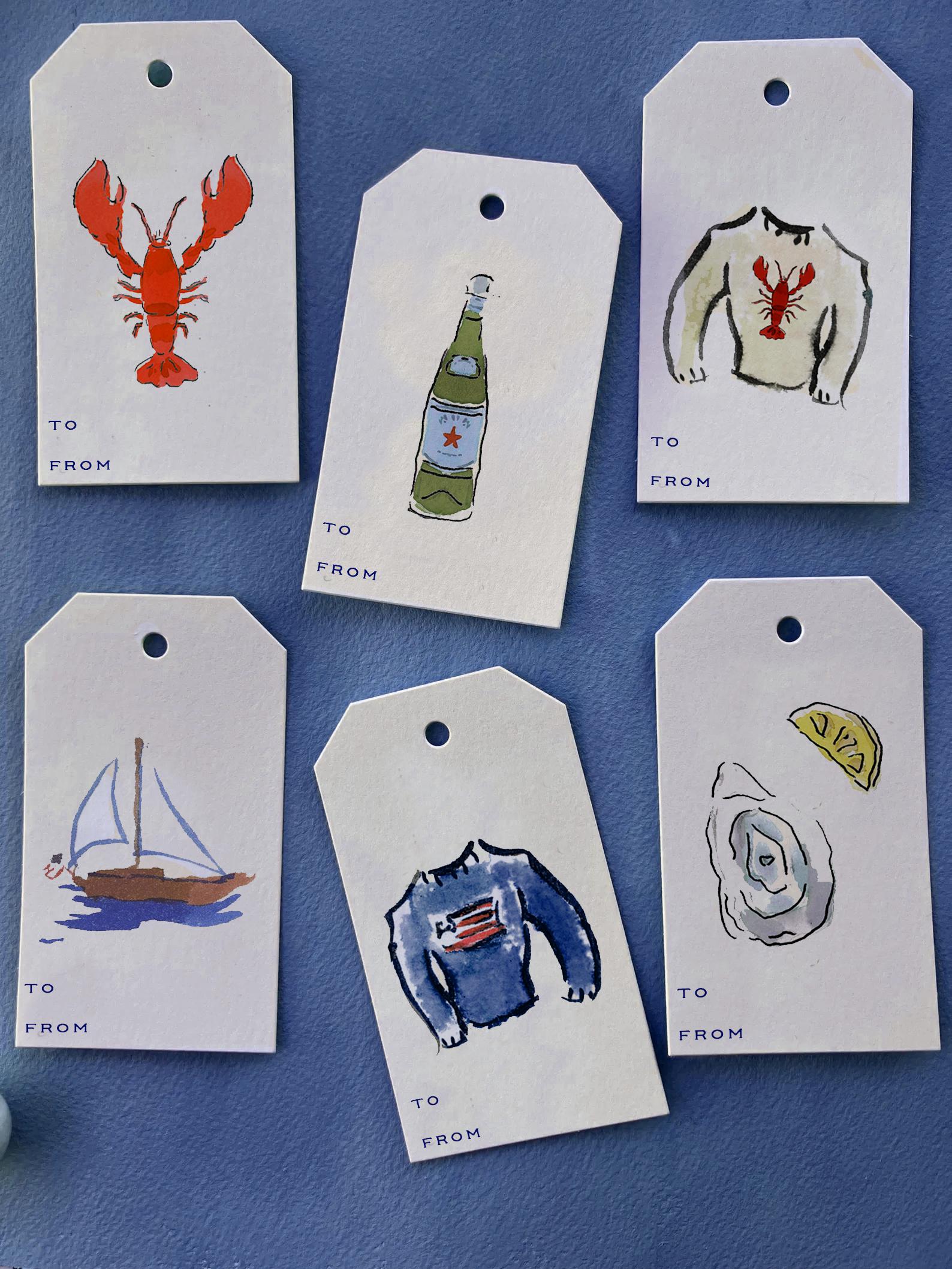 Hamptons Summer Assorted Gift Tags: Set of 24 Assorted Gift Tags with White Twine