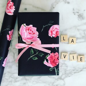 Wrapping Paper: Midnight La Vie En Rose {Gift Wrap, Birthday, Holiday, Christmas}