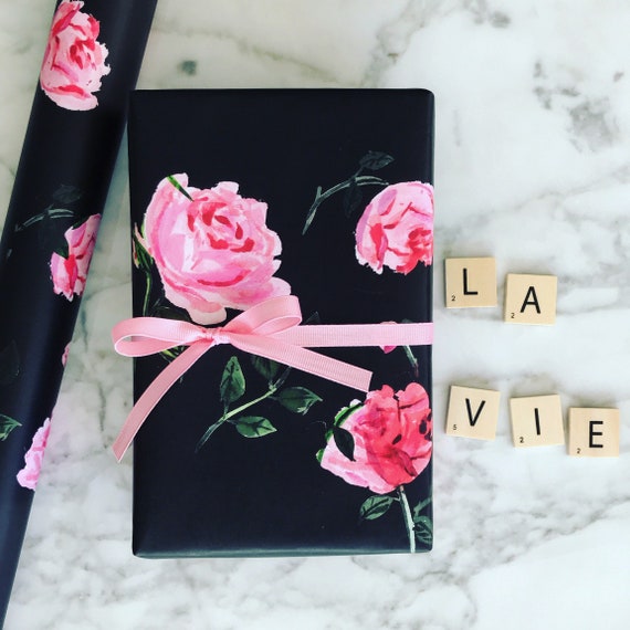 Wrapping Paper: Midnight La Vie En Rose gift Wrap, Birthday, Holiday,  Christmas 