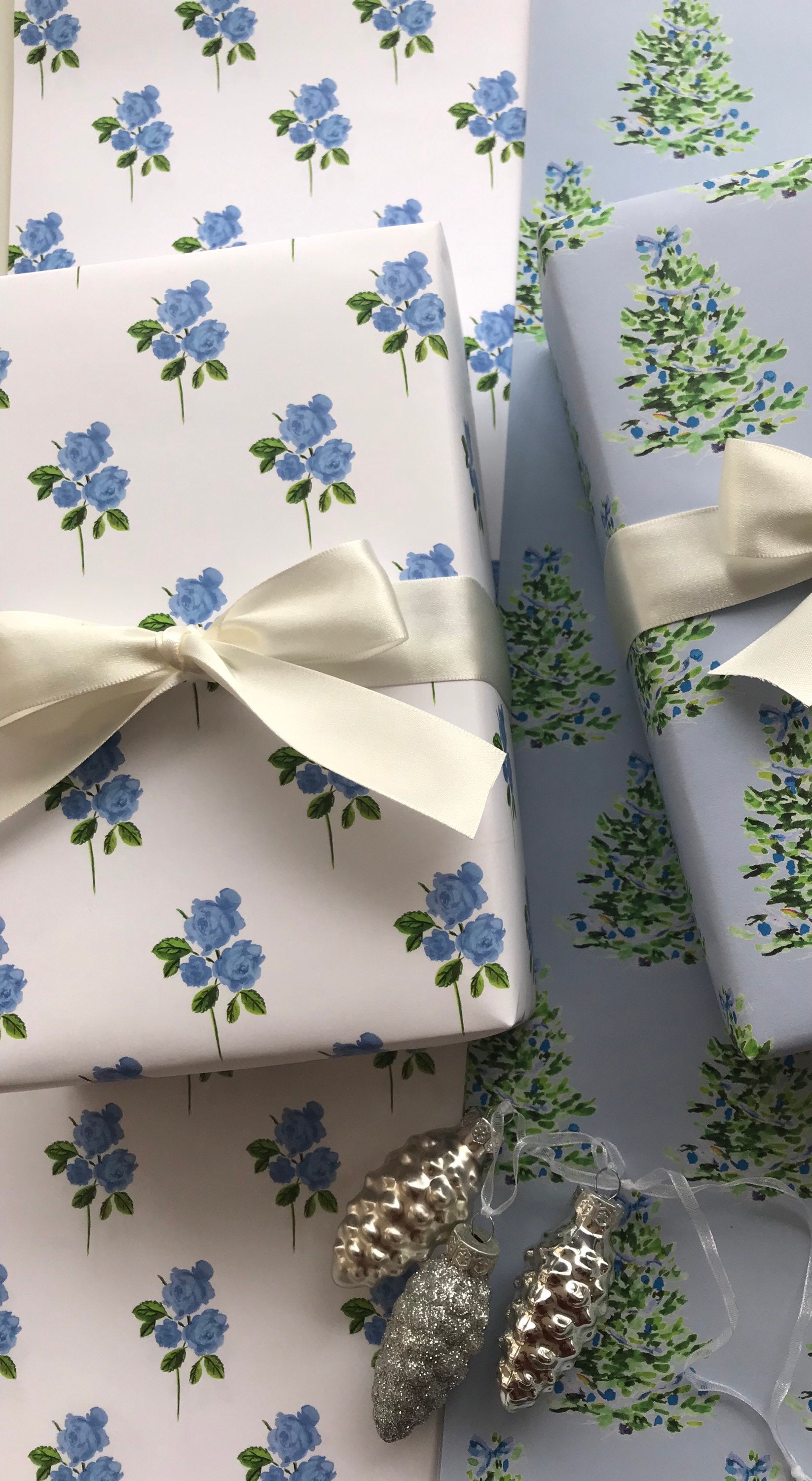 Wrapping Paper: Blue Rosettes gift Wrap, Birthday, Holiday, Christmas 