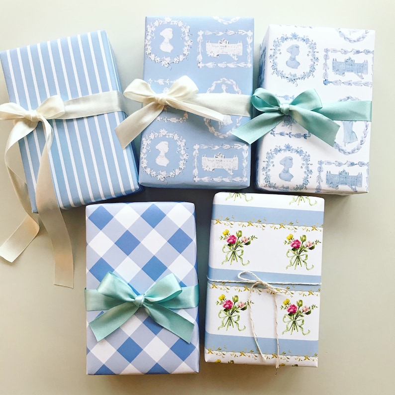 Wrapping Paper: English Blue Jane Austen Gift Wrap, Birthday, Holiday, Christmas image 2