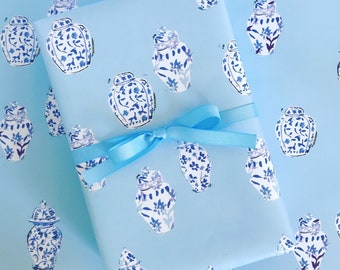 Wrapping Paper: Blue Ginger Jars {Gift Wrap, Birthday, Holiday, Christmas}