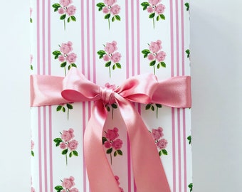 Wrapping Paper: Pink French Rose Pinstripe {Gift Wrap, Birthday, Holiday, Christmas}