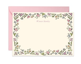 Sloane French Pink Floral Border Stationery Classic Size | Printed on Premium quality cardstock