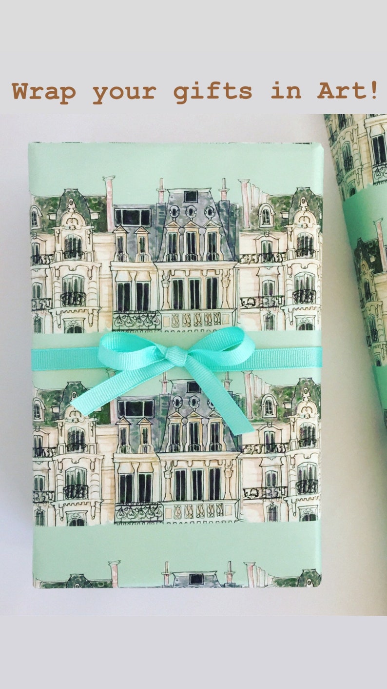 Wrapping Paper: Green Paris Apartments Gift Wrap, Birthday, Holiday, Christmas image 3