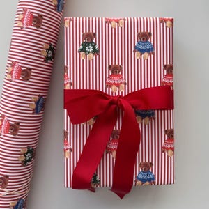 Wrapping Paper: Candy Cane Stripe Sweater Bears {Christmas, Holiday, Gift Wrap}