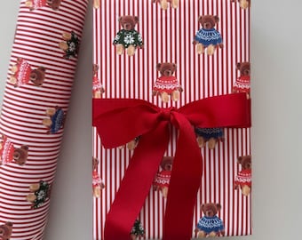 Wrapping Paper: Candy Cane Stripe Sweater Bears {Christmas, Holiday, Gift Wrap}