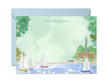 Central Park Boat Race Stationery {Stationary Notecards, Monogram, Custom, Artistic, Girly, Chic}