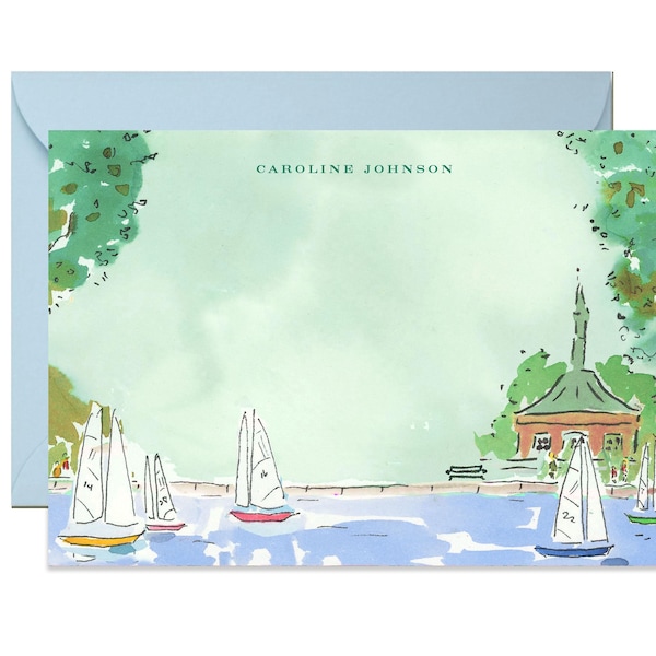 Central Park Boat Race Stationery {Stationary Notecards, Monogram, Custom, Artistic, Girly, Chic}