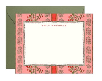 Climbing Vines Block Stripe Mignon Size | Personalized Notecard Set | Floral Border Stationery | Custom Name Note Cards Envelopes | Gift Her