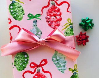 Wrapping Paper  Pink Vintage Ornaments  {Christmas, Holiday, Gift Wrap}