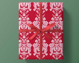 Wrapping Paper: Red Damask {Gift Wrap, Birthday, Holiday, Christmas}