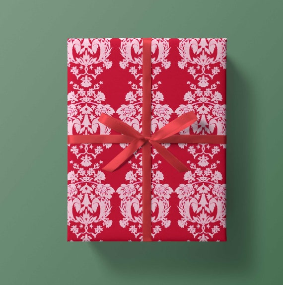 Wrapping Paper: Red Juliet Floral gift Wrap, Birthday, Holiday, Christmas 