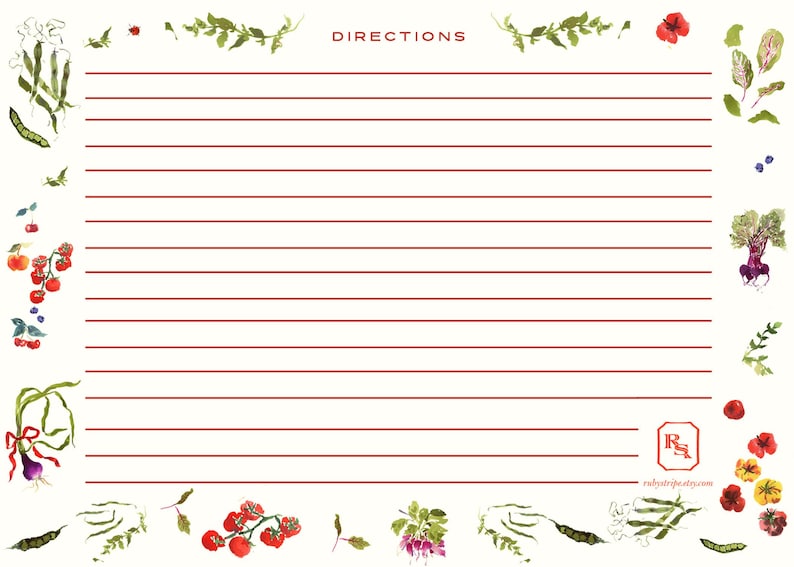 Watercolor Vegetable Recipe Cards, Garden Botanical 5x7 Double Sided Recipe Card Set, Kitchen Recipe Cards, Bridal Shower Recipe Cards image 3