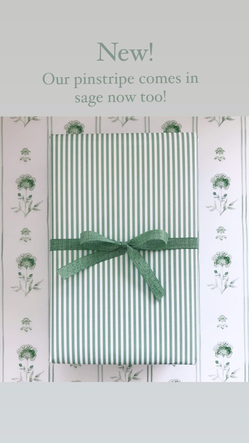 Wrapping Paper: Sage Pinstripe Gift Wrap, Birthday, Holiday, Christmas image 2