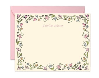 Sloane French Pink Floral Stationery in Mignon Size {Stationary Notecards, Monogram, Custom, Artistic, Girly,  Chic}