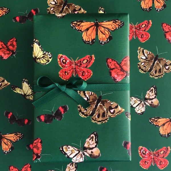 Wrapping Paper: Hunter Butterflies {Gift Wrap, Birthday, Holiday, Christmas}