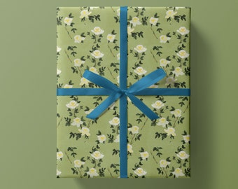 Wrapping Paper: Green & Yellow Peony Vine {Gift Wrap, Birthday, Holiday, Christmas}