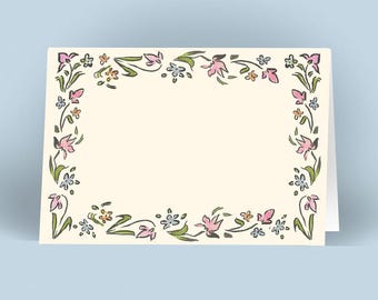 Placecards: Sloane French Pink Border Printed Floral Pink Botanical Personalized Table Name Cards Folded Party Dinner Wedding Card