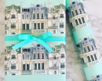 Wrapping Paper: Green Paris Apartments {Gift Wrap, Birthday, Holiday, Christmas}