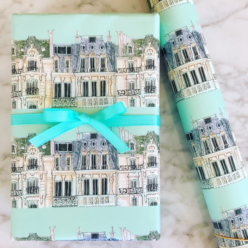 Wrapping Paper: Green Paris Apartments Gift Wrap, Birthday, Holiday, Christmas image 1