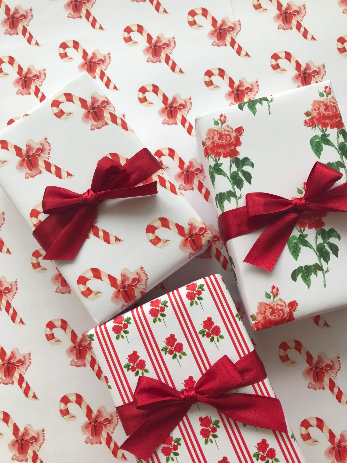 Wrapping Paper Red Candy Canes gift Wrap Birthday Holiday Etsy