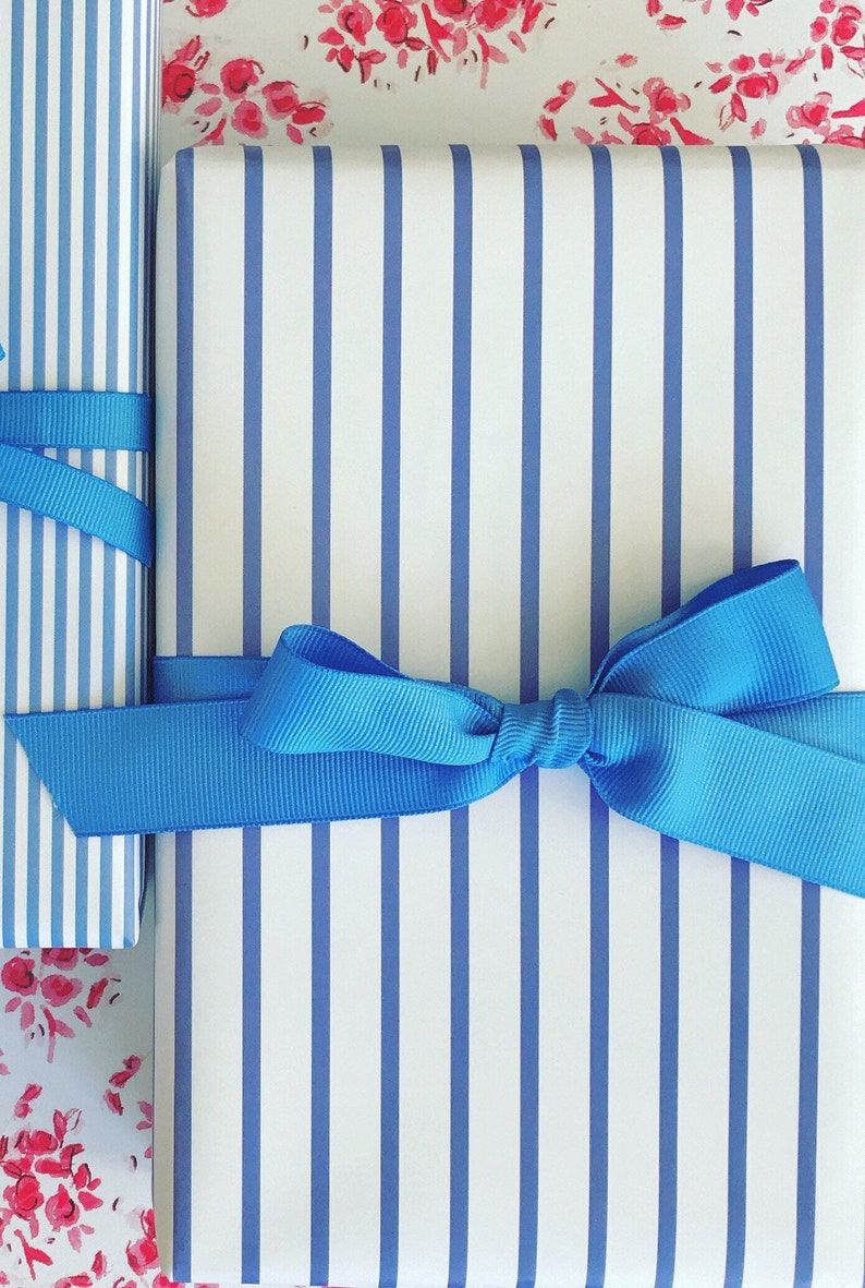 Wrapping Paper Blue French Stripe gift Wrap Birthday Etsy UK