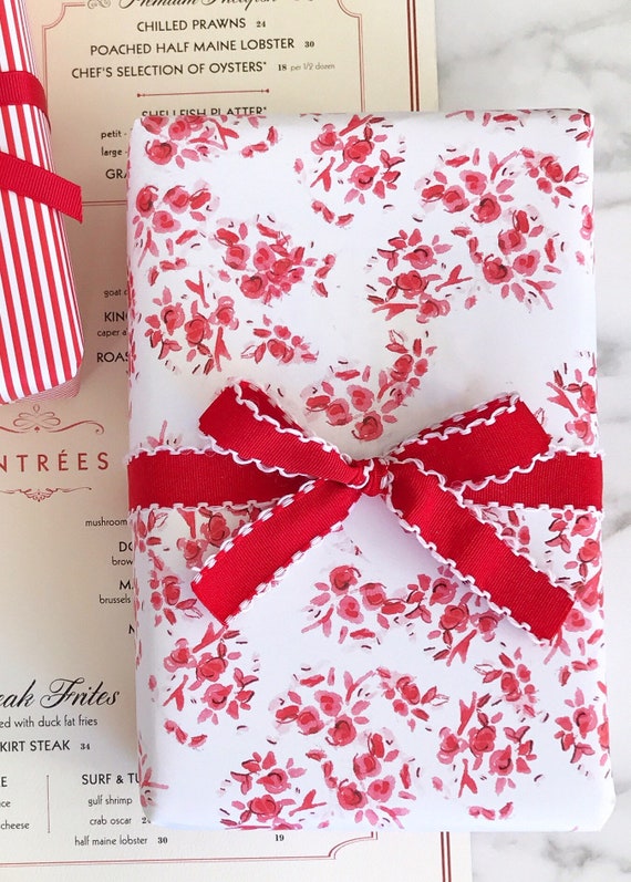 Wrapping Paper: Red Florette {Gift Wrap, Birthday, Holiday, Christmas}