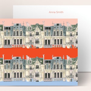 Personalized Stationery: Tricolor Paris Apartments {Stationary Notecards, Monogram, Custom, Artistic, Girly, Beautiful, Paris, Blue, Pretty}