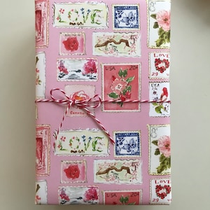 Wrapping Paper: Vintage Stamps Pink {Gift Wrap, Valentine&#39;s Day, Birthday, Holiday, Christmas}