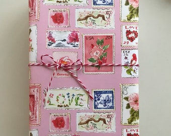 Wrapping Paper: Vintage Stamps Pink {Gift Wrap, Valentine's Day, Birthday, Holiday, Christmas}