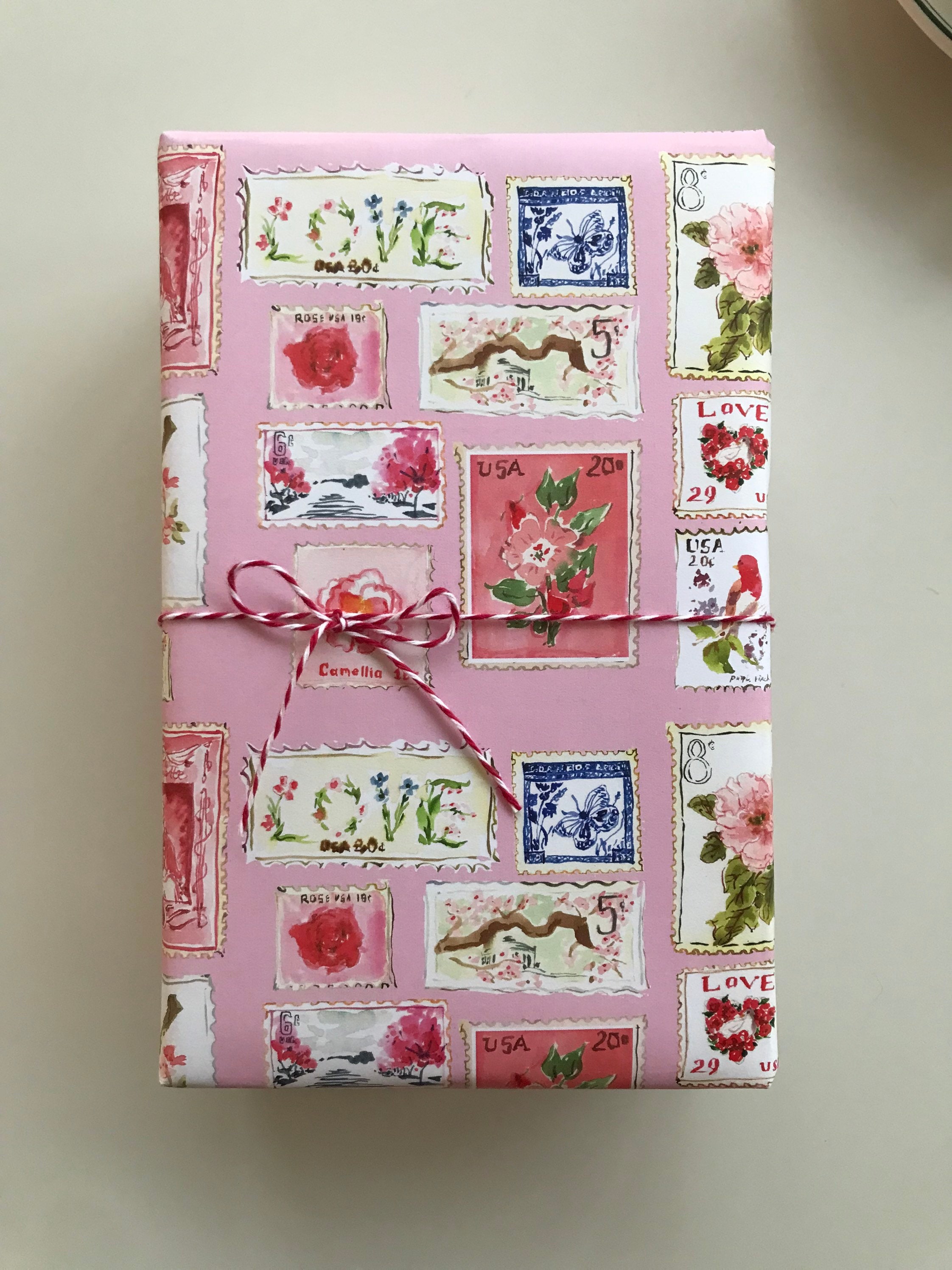 Wrapping Paper: Vintage Stamps Pink {Gift Wrap, Valentine's Day, Birthday, Holiday, Christmas}