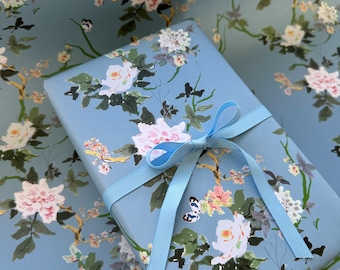 Wrapping Paper: Blue Chinoiserie {Gift Wrap, Birthday, Holiday, Christmas}
