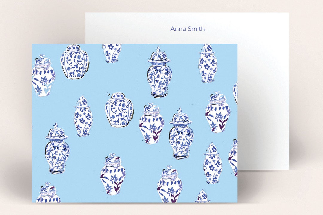 Personalized Stationery Blue Ginger Jar stationary Etsy