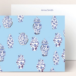 Personalized Stationery: Blue Ginger Jar {Stationary Notecards, Monogram, Custom, Artistic, Girly, Ginger Jar, Blue, Pretty, Fun}