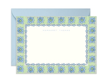Darling Buds Blue Green Stationery {Stationary Notecards, Monogram, Custom, Artistic, Girly, Chic}