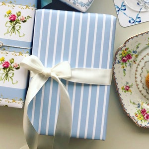 Wrapping Paper: English Blue French Stripe {Gift Wrap, Birthday, Holiday, Christmas}