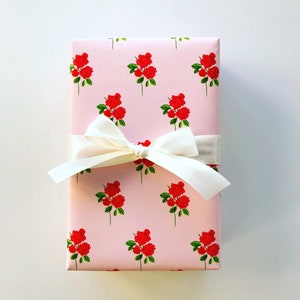 Wrapping Paper: Red and Pink Isabelle Rose {Gift Wrap, Birthday, Holiday, Christmas}