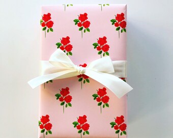 Wrapping Paper: Red and Pink Isabelle Rose {Gift Wrap, Birthday, Holiday, Christmas}