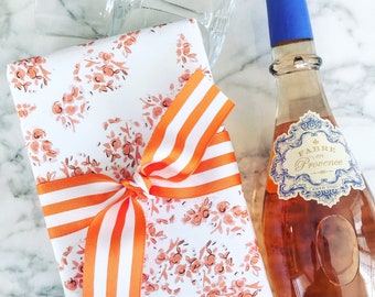 Wrapping Paper: Orange Florette {Gift Wrap, Birthday, Holiday, Christmas}