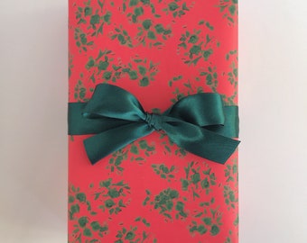 Wrapping Paper: Red and Hunter Parisian Florette {Gift Wrap, Birthday, Holiday, Christmas}
