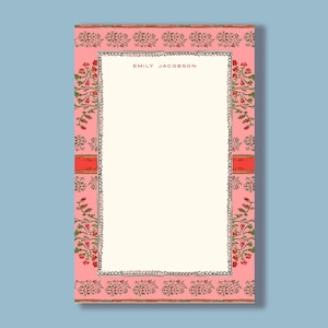 Climbing Vines Block Stripe Personalized Notepad – Feminine Custom List Pad, Floral Stationery Gift for Her