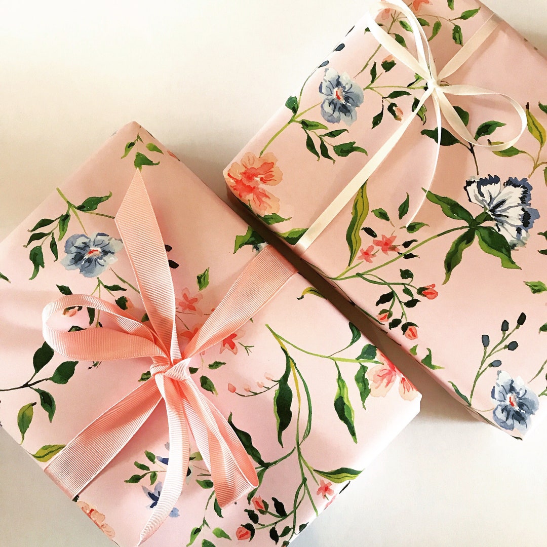 1 Roll Blue Floral Bird Wrapping Paper Mini Roll - 43cm X 10m Blue Flowers Bird Gift Wrap Paper - View #4