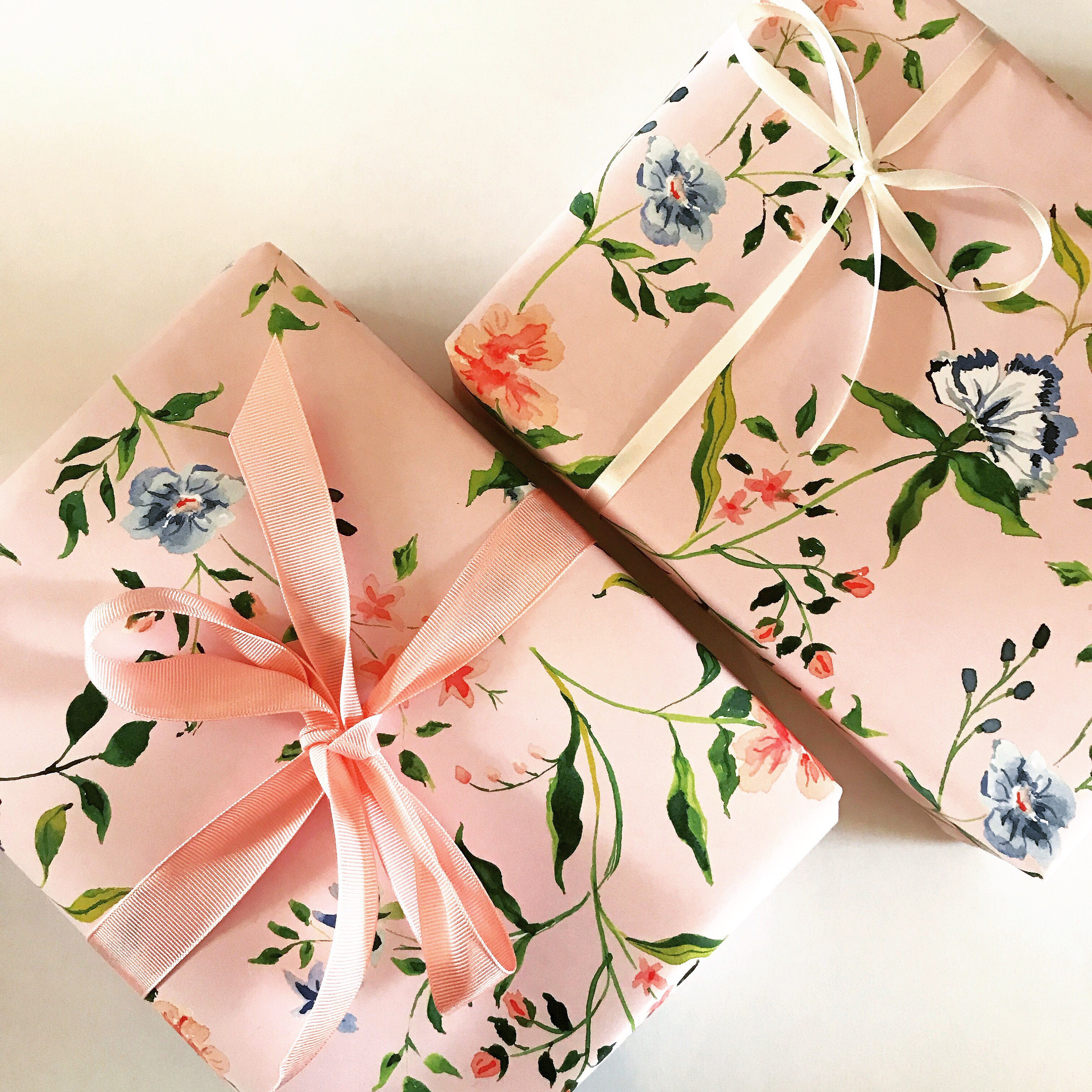 Modern Vintage Chic Blush Pink Forest Green Floral Wrapping Paper by Pink  Water