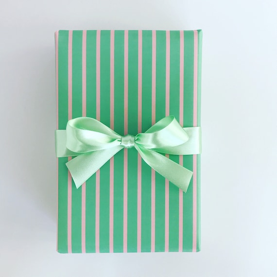 Wrapping Paper: Sage French Stripe gift Wrap, Birthday, Holiday