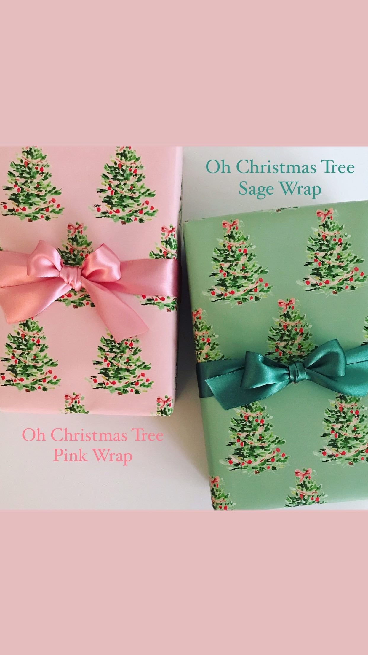 Wrapping Paper: Oh Christmas Tree Pink {Gift Wrap, Birthday, Holiday, Christmas}