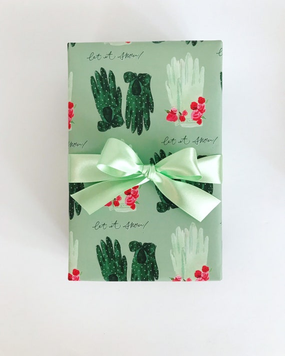 New Wrapping Paper: Green and Sage Holiday Gloves christmas